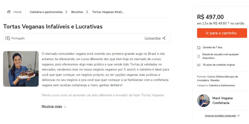 3. Curso de Tortas Veganas Infalíveis e Lucrativas, Maré Vegana Confeitaria